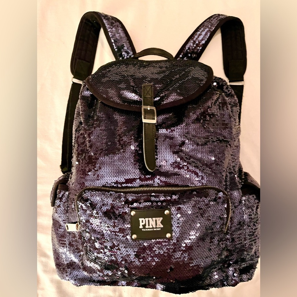 Pink, Victoria's Secret sequin shoulder bag in metallic blue.